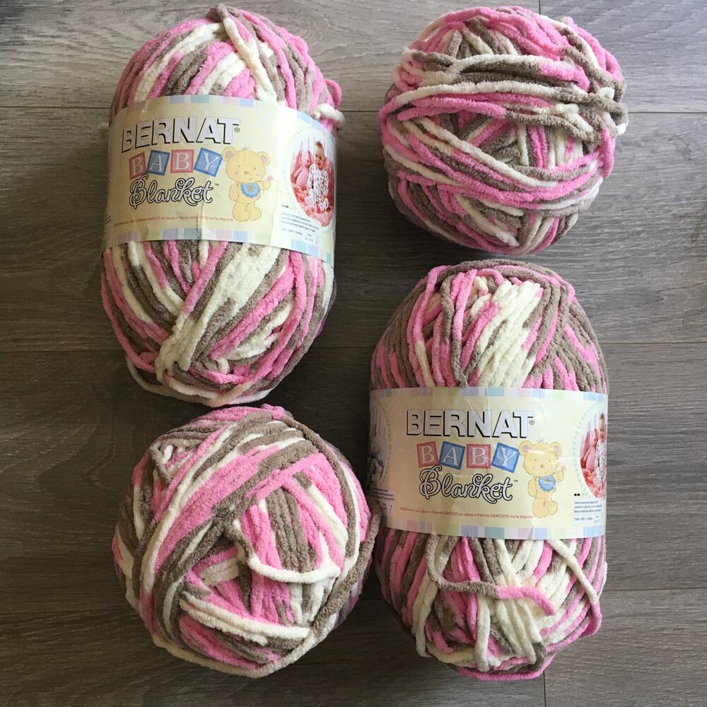Bernat Baby Blanket Yarn Little Roses Pink White Brown Super Bulky *Lot of 4*